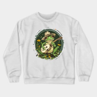 Cottagecore Cute Frog Playing His Acoustic Guitar Frog Lover Crewneck Sweatshirt